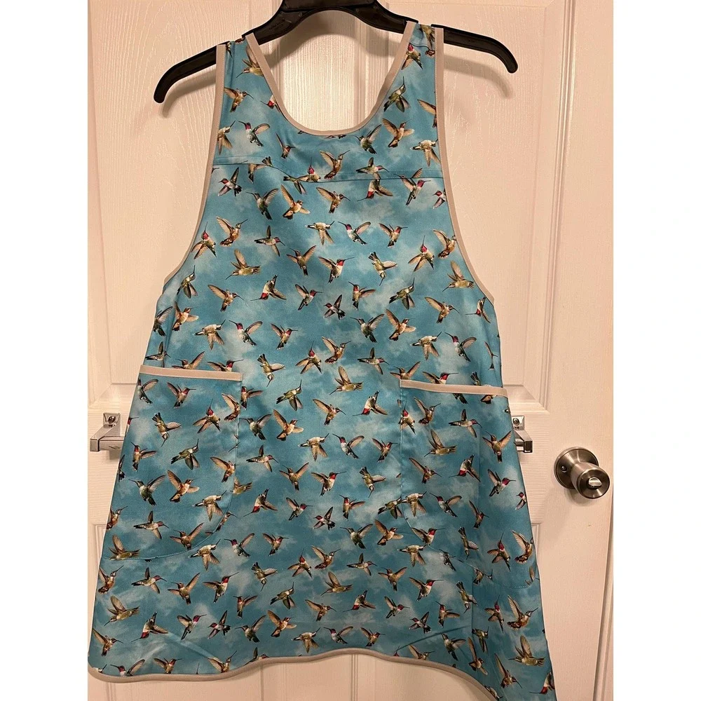 Criss Cross Apron Pockets: Hummingbird Print, S-L Cottagecore Crossback Apron